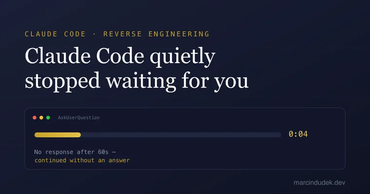 Claude Code AFK mode: the AskUserQuestion countdown ticking toward an auto-answer