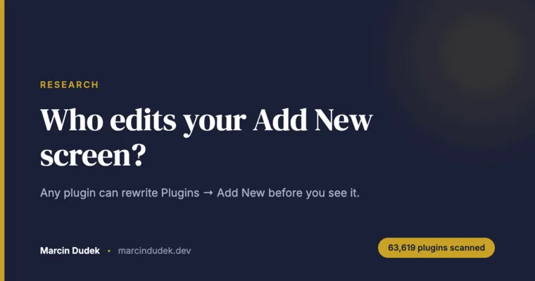 Card reading Who edits your Add New screen, with a badge reading 63,619 plugins scanned